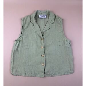 Coastal Linen Vest Top Sage Green Button Up Petite Carol Anderson Collection
